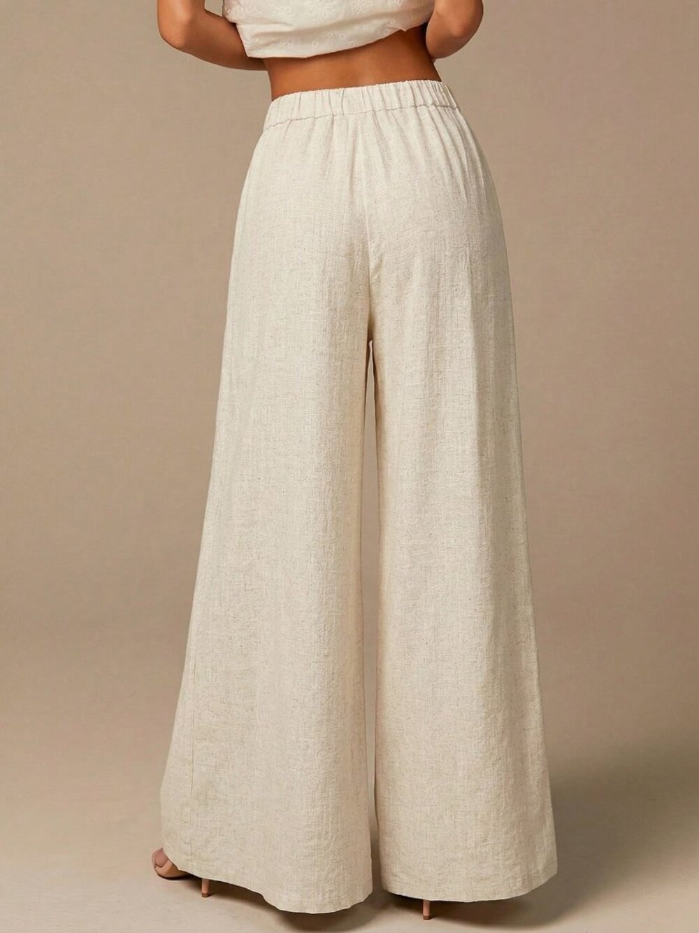 Apricot Casual Women's Oversized Palazzo Wide Leg Linen Trousers - Picture 2 of 5